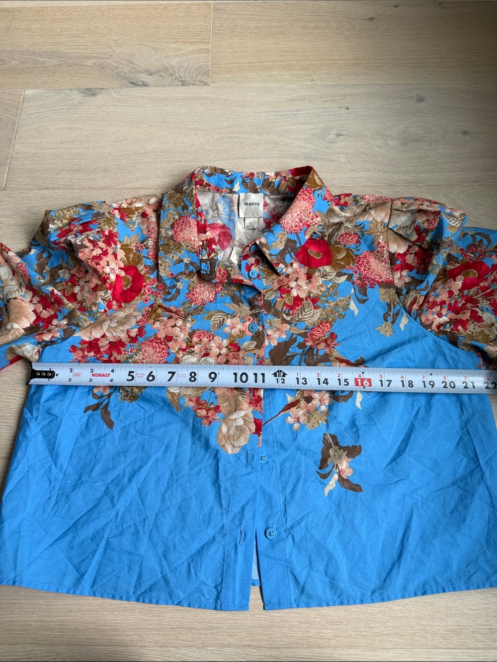 New Maeve women’s Blue Floral lantern Short-Sleeve Collared Top sz large cotton - Picture 8 of 10